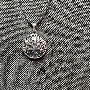 Silver Tree of Life Snowflake Obsidian Pendant Necklace